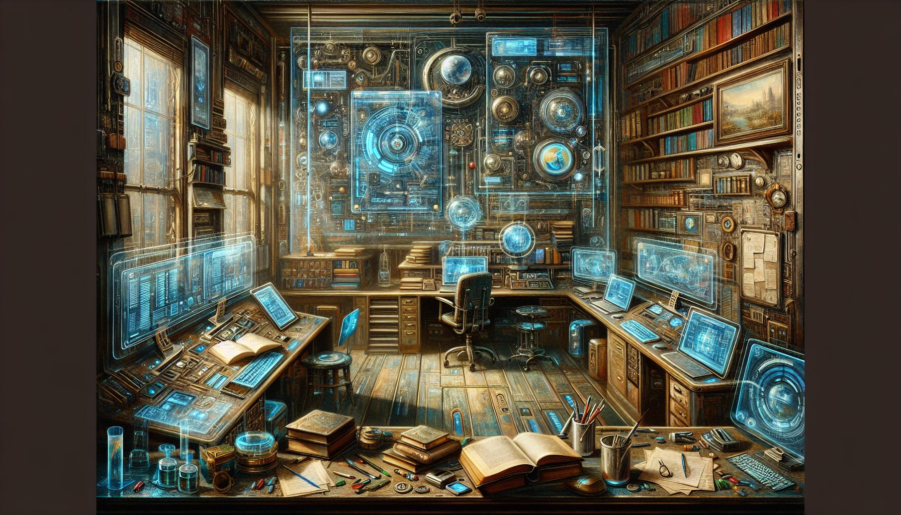デジタルとアナログが融合した未来の書斎の風景