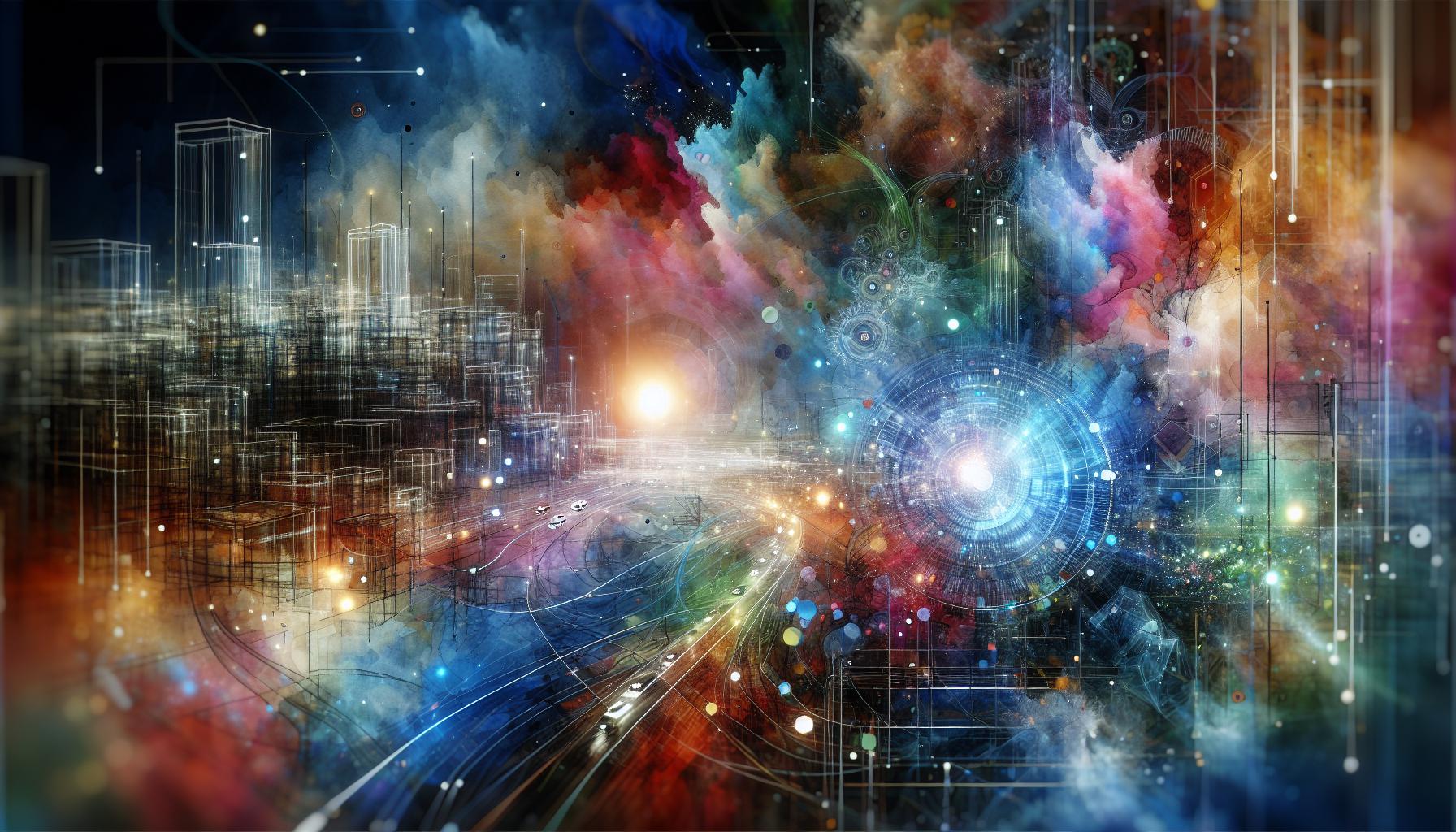 未来のテクノロジーとアートの融合を表現する画像