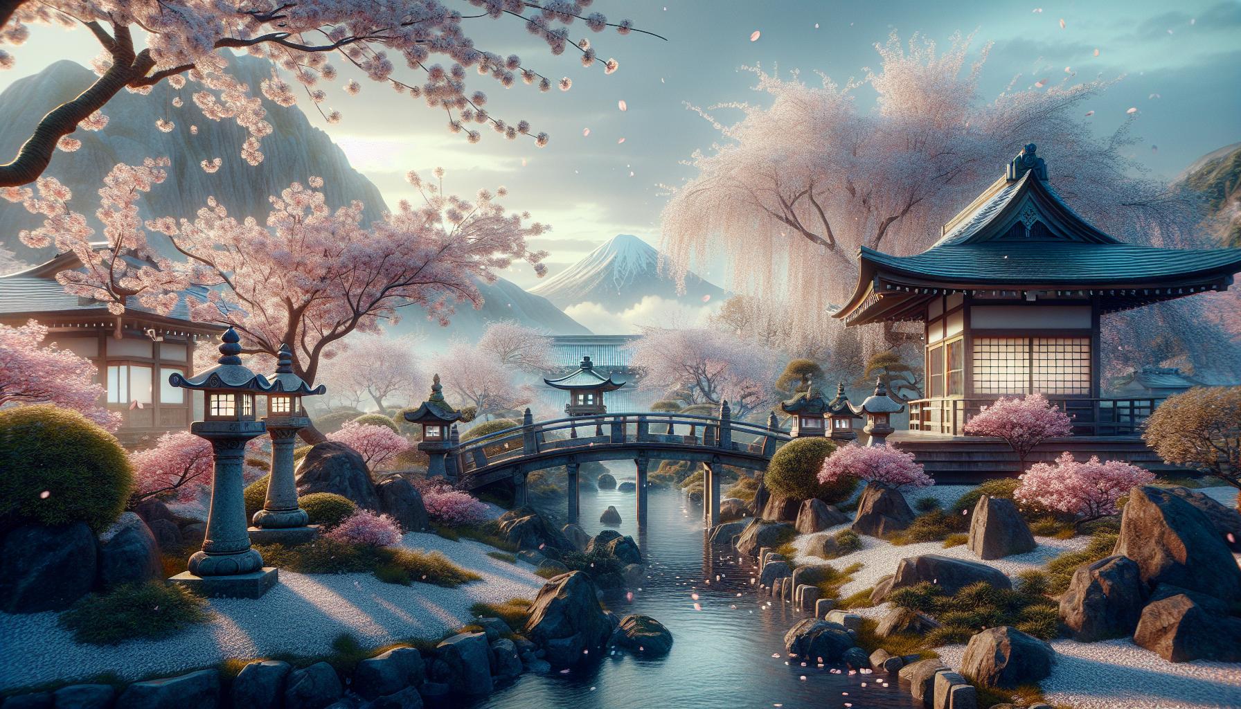 桜の花びらが舞い散る日本の春景色
